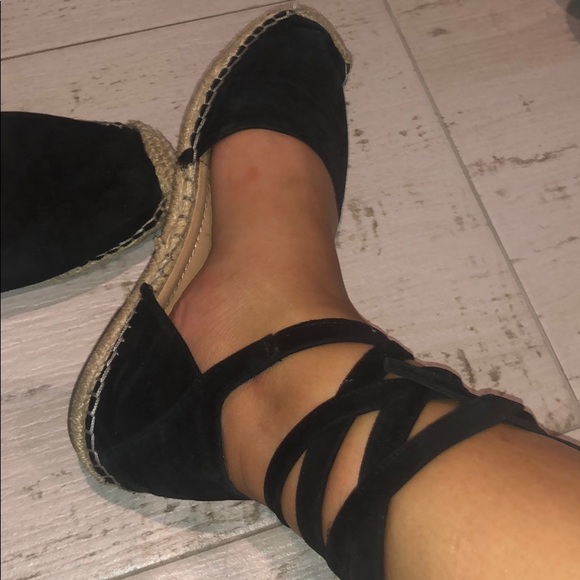 Black ankle wrap espadrille flat sandals - Picture 2 of 5